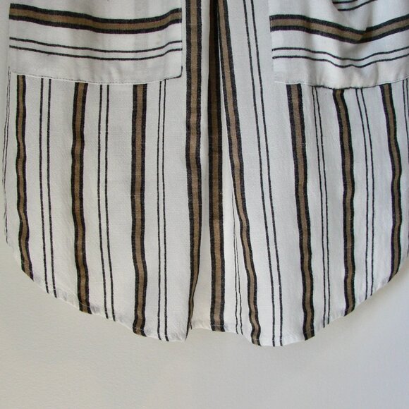 Linen Blend Dress Spaghetti Strap Lauren Vidal White Black Tan Stripe Small - Picture 6 of 12